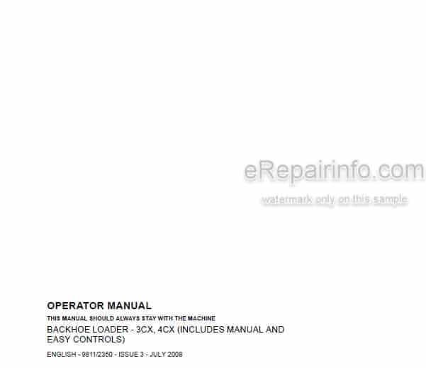 Photo 5 - JCB 3CX 4CX Easy Controls Operators Manual Backhoe Loader 9811-2350