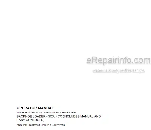 Photo 5 - JCB 3CX 4CX Easy Controls Operators Manual Backhoe Loader 9811-2350