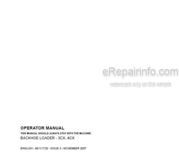 Photo 4 - JCB 3CX 4CX Operators Manual Backhoe Loader 9811-1720
