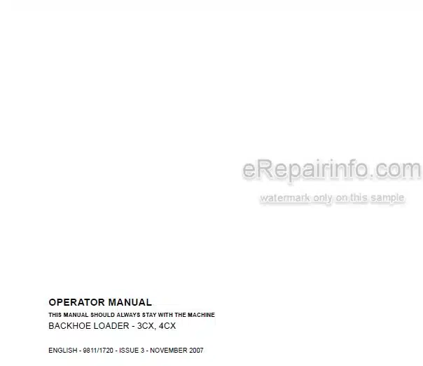 Photo 4 - JCB 3CX 4CX Operators Manual Backhoe Loader 9811-1720