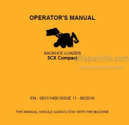 Photo 4 - JCB 3CX Compact Operators Manual Backhoe Loader 9831-1400