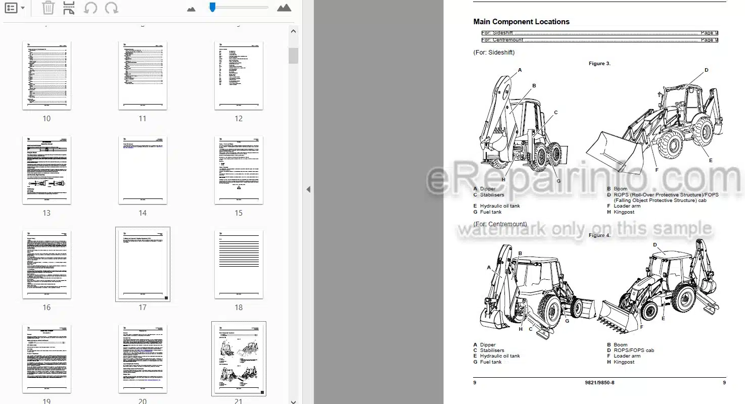 Photo 4 - JCB 3CX Operators Manual Backhoe Loader 9821-9850