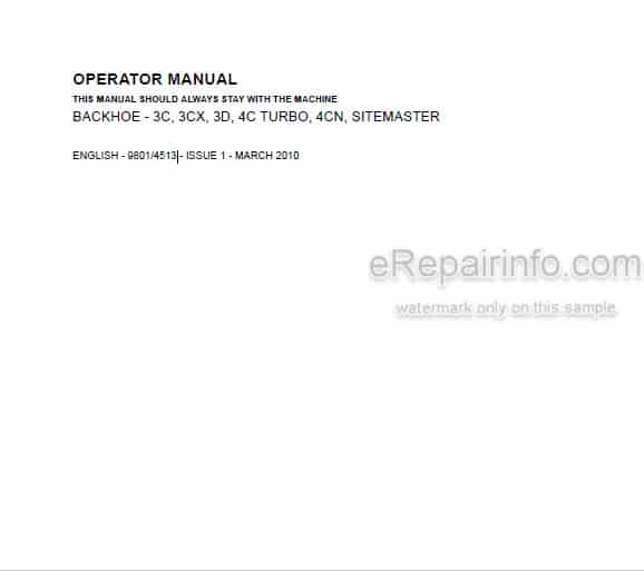 Photo 4 - JCB 3C 3CX 3D 4C 4CN Turbo 4CN Sitemaster Operators Manual Backhoe Loader 9801-4513
