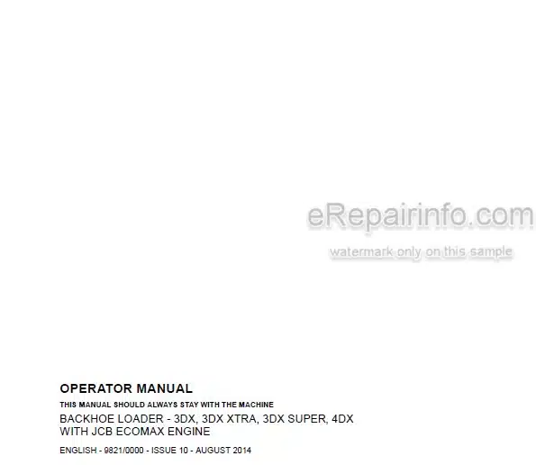 Photo 5 - JCB 3DX 4DX Xtra Super EcoMax Engine Operators Manual Backhoe Loader 9821-0000