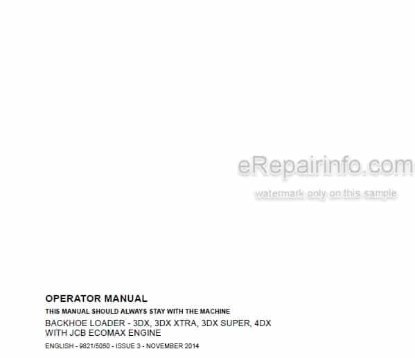 Photo 5 - JCB 3DX 4DX Xtra Super EcoMax Engine Operators Manual Backhoe Loader 9821-5050