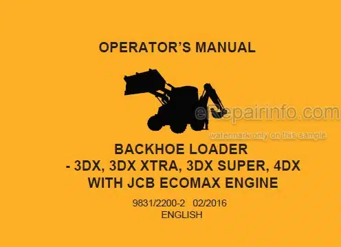 Photo 5 - JCB 3DX 4DX Xtra Super EcoMax Engine Operators Manual Backhoe Loader 9831-2200-2