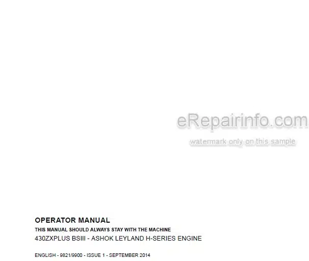 Photo 5 - JCB 430ZX Plus BSIII Operators Manual Wheel Loader 9821-9900