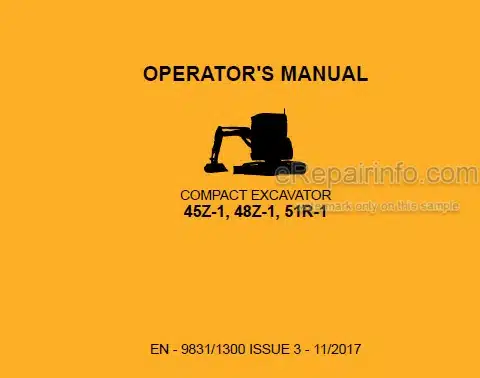 Photo 5 - JCB 45Z-1 48Z-1 51R-1 Operators Manual Compact Excavator 9831-1300