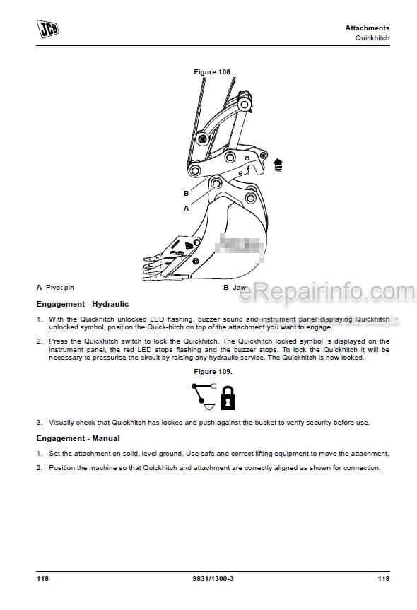 Photo 2 - JCB 45Z-1 48Z-1 51R-1 Operators Manual Compact Excavator 9831-1300