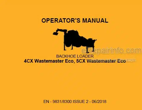 Photo 4 - JCB 4CX 5CX Wastemaster ECO Operators Manual Backhoe Loader 9831-8300