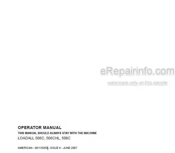 Photo 4 - JCB 506C 506CHL 508C Loadall Operators Manual Telescopic Handler 9811-0350