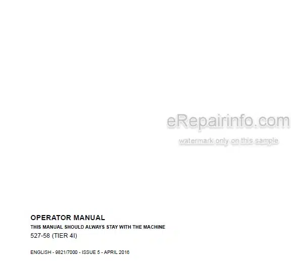 Photo 5 - JCB 527-58 Tier 4I Loadall Operators Manual Telescopic Handler 9821-7000
