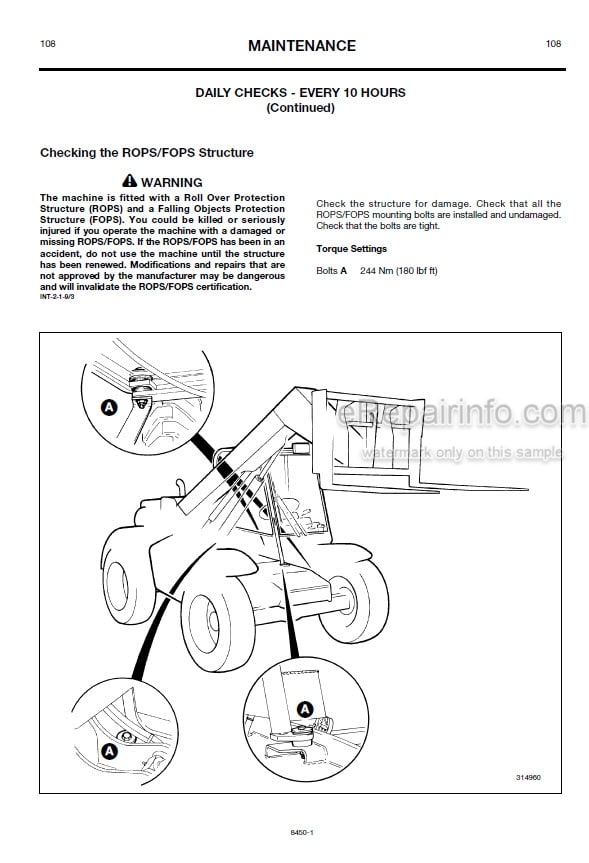 Photo 5 - JCB 528-70 528S 530-60 Loadall Operators Manual Telescopic Handler 8450
