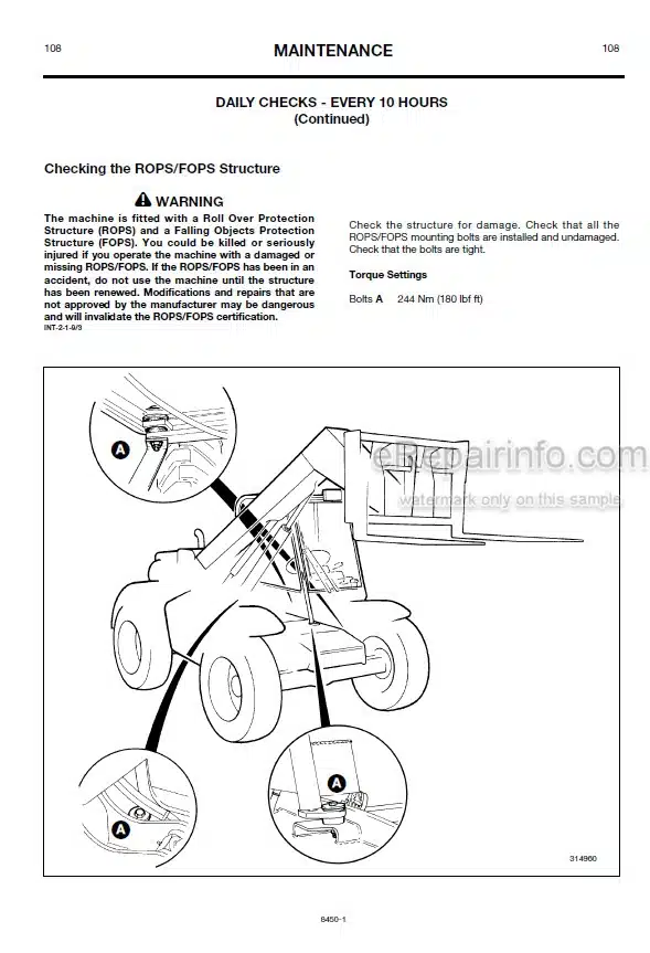 Photo 5 - JCB 528-70 528S 530-60 Loadall Operators Manual Telescopic Handler 8450