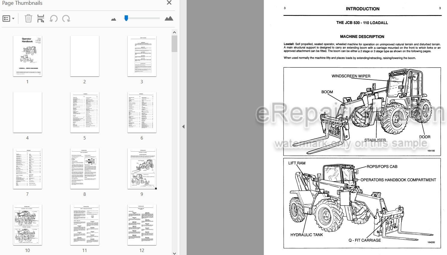 Photo 3 - JCB 530-110 530-120 537-130 Sway Construction Loadall Operators Handbook Telescopic Handler 9801-7990