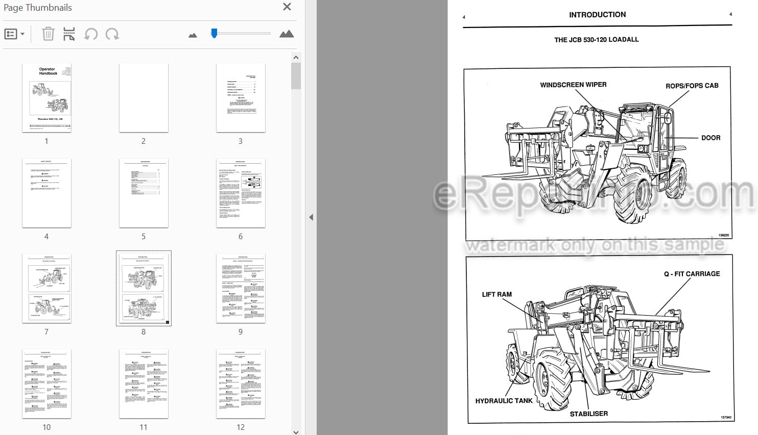 Photo 3 - JCB 530-110 530-120 Place Ace Loadall Operators Handbook Telescopic Handler 9801-7931