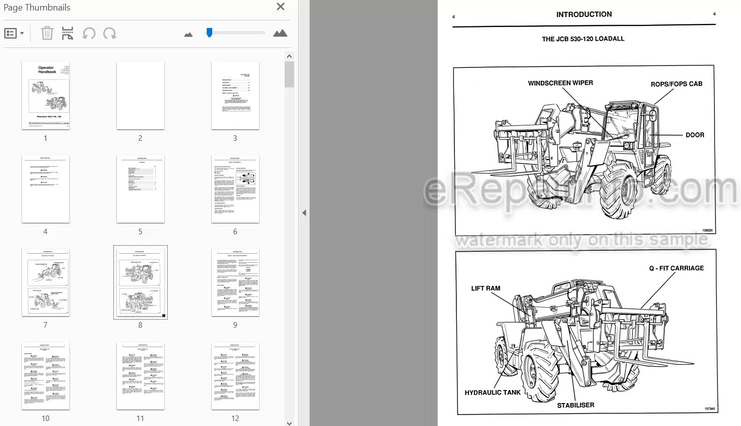 Photo 3 - JCB 530-110 530-120 Place Ace Loadall Operators Handbook Telescopic Handler 9801-7931
