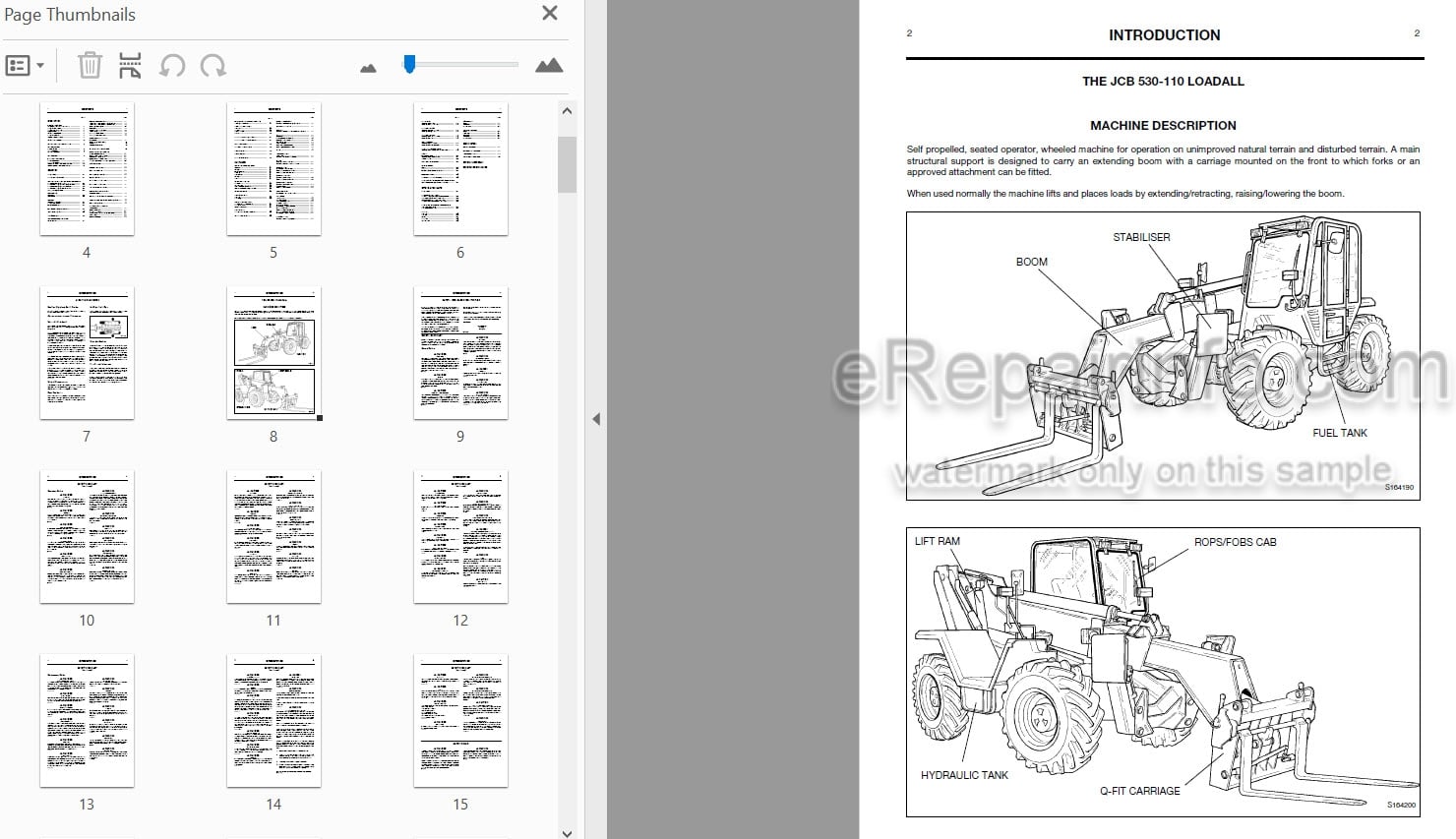 Photo 3 - JCB 530-110 Loadall Operators Handbook Telescopic Handler 9801-8190