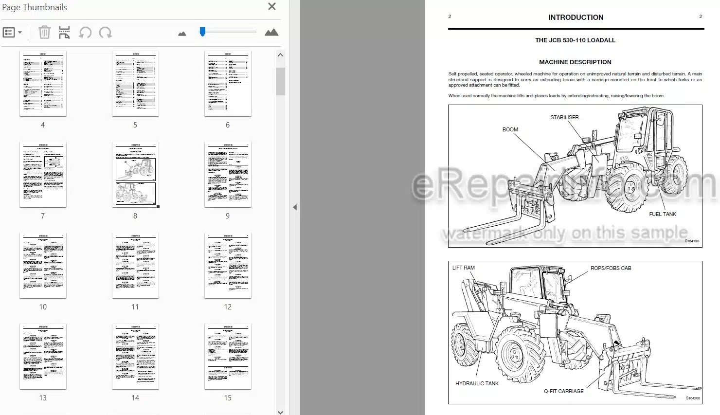 Photo 3 - JCB 530-110 Loadall Operators Handbook Telescopic Handler 9801-8190