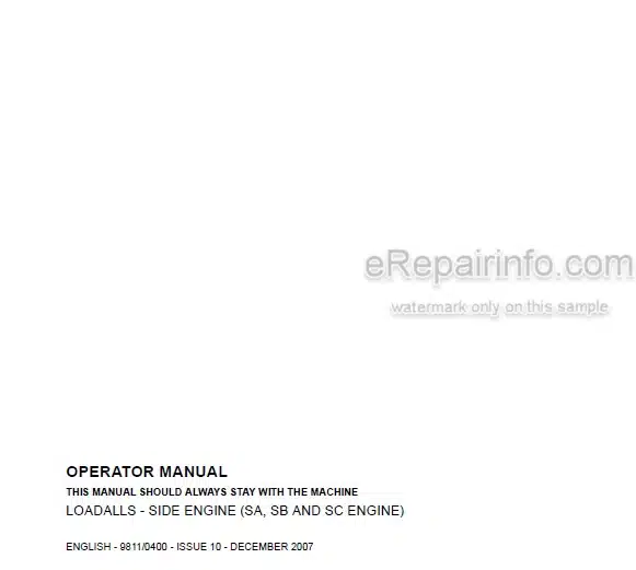 Photo 4 - JCB 531-70 533-105 535-95 535-125 535-140 536-60 536-70 540-140 540-170 541-70 Side Engine Loadall Operators Manual Telescopic Handler 9811-0400