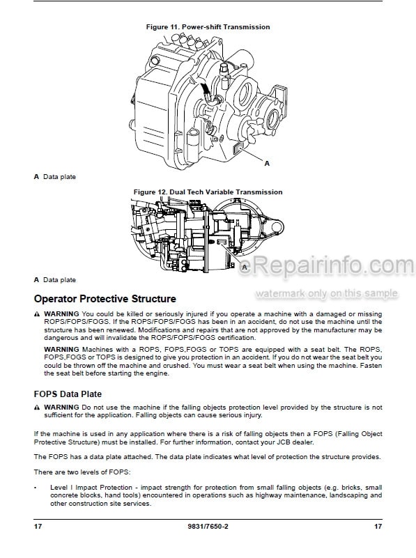 Photo 6 - JCB 533-105 525-V125 535-V140 540-140 540-170 540-200 540-V140 540-V180 550-140 550-170 540-170MP Loadall Operators Manual Telescopic Handler 9831-2100