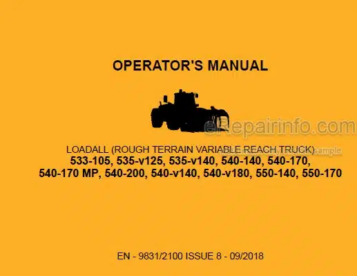 Photo 4 - JCB 533-105 525-V125 535-V140 540-140 540-170 540-200 540-V140 540-V180 550-140 550-170 540-170MP Loadall Operators Manual Telescopic Handler 9831-2100