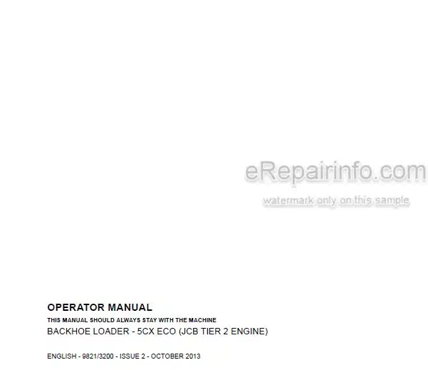 Photo 5 - JCB 5CX ECO Tier 2 Operators Manual Backhoe Loader 9821-3200