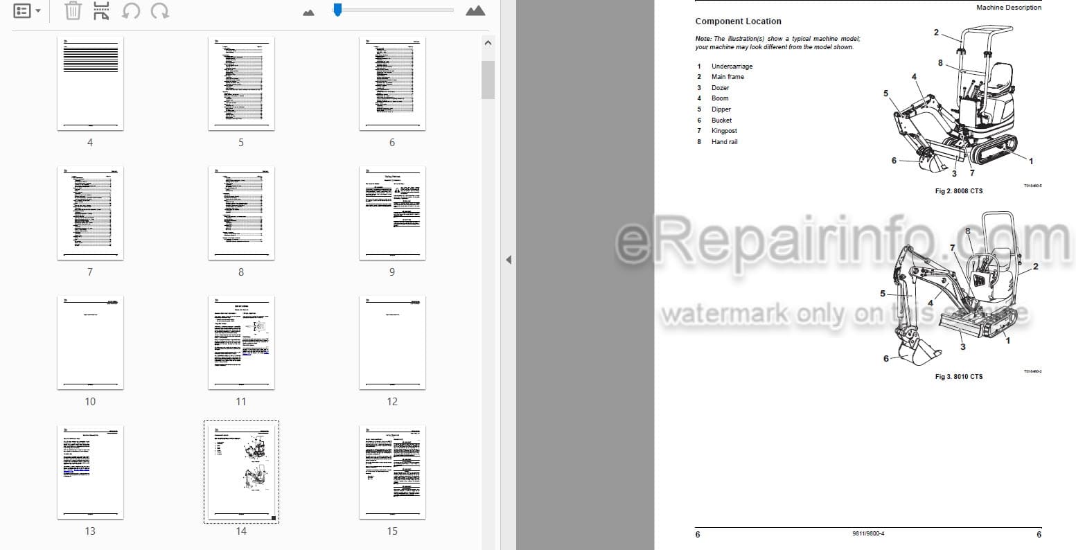 Photo 4 - JCB 8008CTS 8010CTS Operators Manual Compact Excavator 9811-9800-4