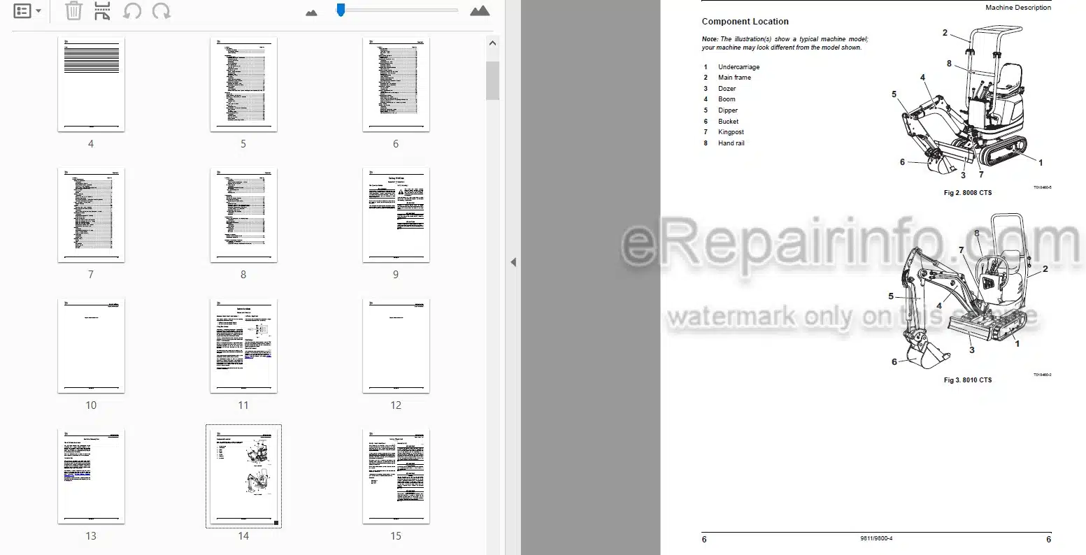 Photo 4 - JCB 8008CTS 8010CTS Operators Manual Compact Excavator 9811-9800-4
