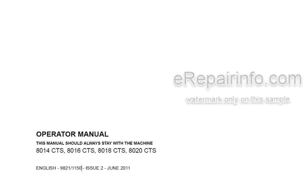 Photo 5 - JCB 8014CTS 8016CTS 8018CTS 8020CTS Operators Manual Compact Excavator 9821-1150