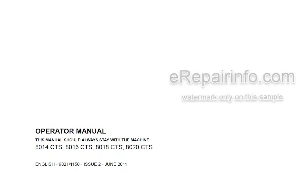 Photo 5 - JCB 8014CTS 8016CTS 8018CTS 8020CTS Operators Manual Compact Excavator 9821-1150
