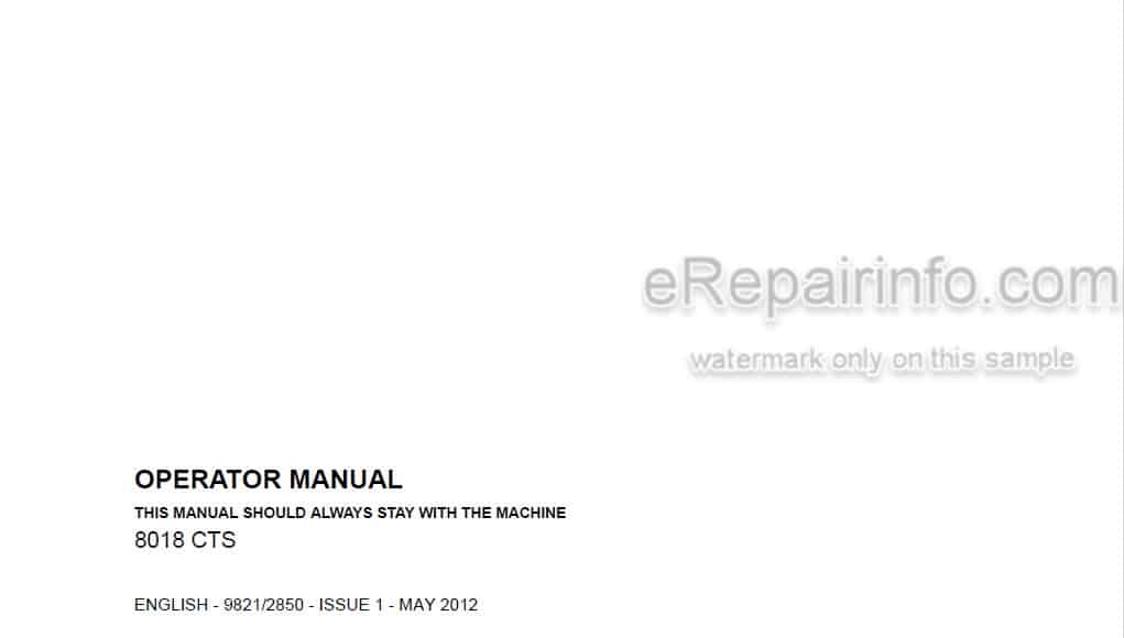 Photo 4 - JCB 8018CTS Operators Manual Compact Excavator 9821-2850