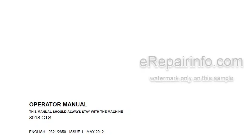 Photo 4 - JCB 8018CTS Operators Manual Compact Excavator 9821-2850
