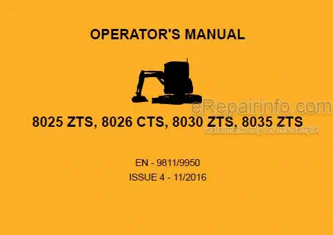 Photo 4 - JCB 8025ZTS 8026CTS 8030ZTS 8035ZTS Operators Manual Compact Excavator 9811-9950