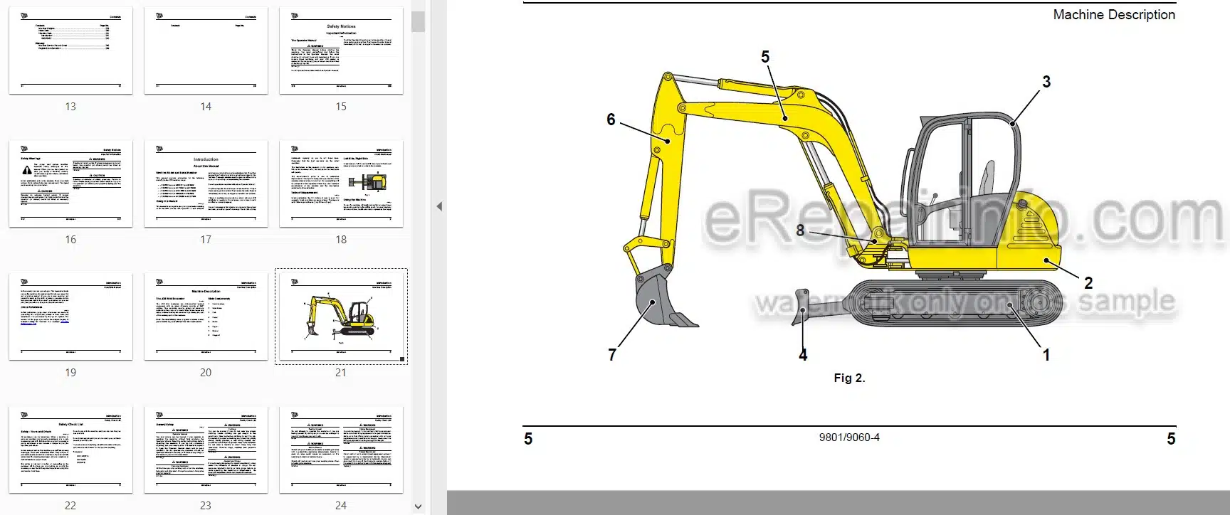 Photo 3 - JCB 8052 8060 Operators Manual Compact Excavator 9801-9060