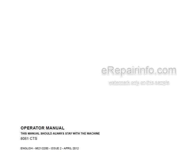 Photo 4 - JCB 8061CTS Operators Manual Compact Excavator 9821-2200
