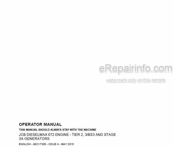 Photo 4 - JCB Dieselmax 672 Tier 2 3 BS3 And Stage Operators Manual Engine 9821-7300