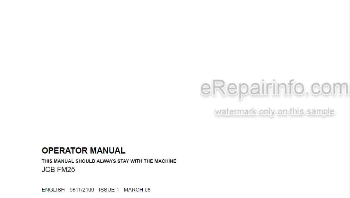 Photo 5 - JCB FM25 Operators Manual Front Mower 9811-2100