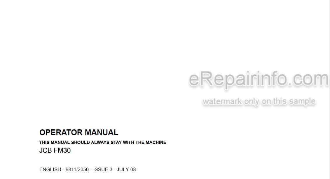 Photo 3 - JCB FM30 Operators Manual Front Mower 9811-2050
