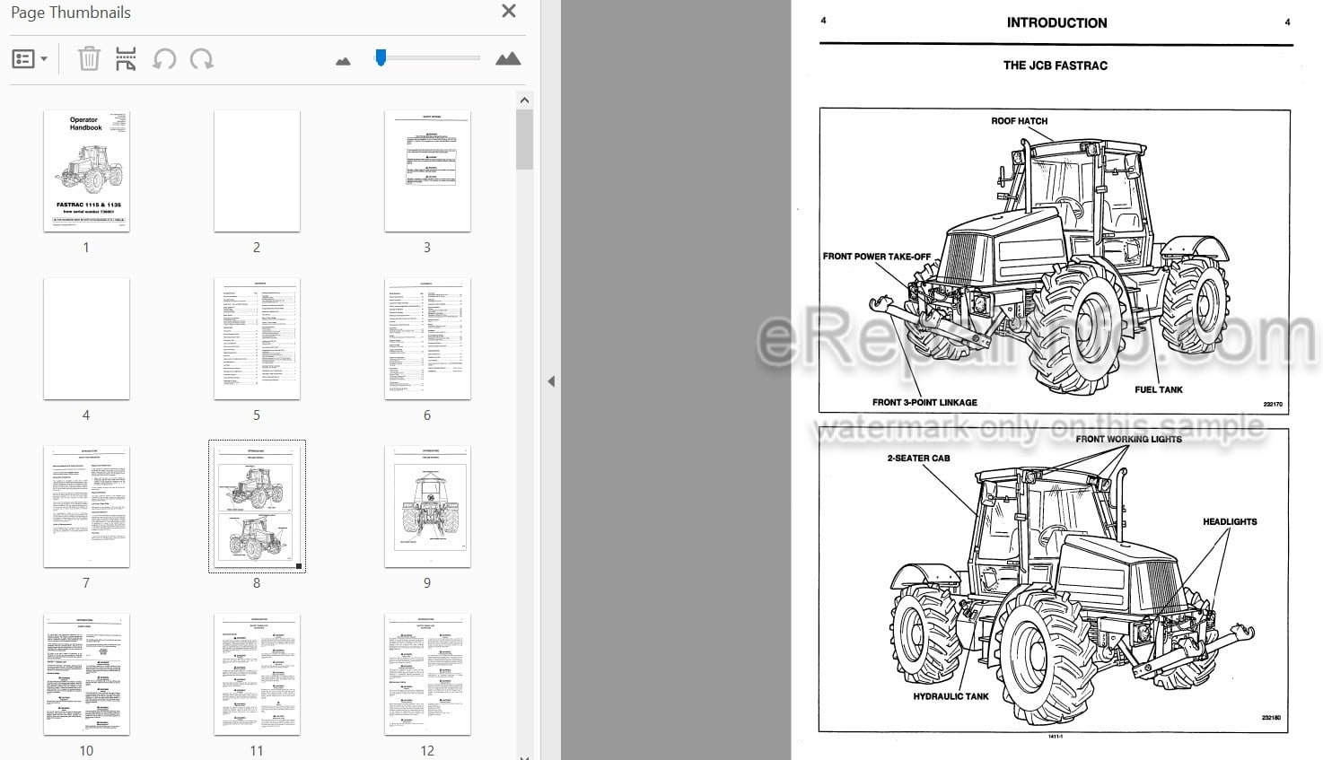 Photo 3 - JCB Fastrac 1115 1135 Operators Handbook Tractor 9801-1411