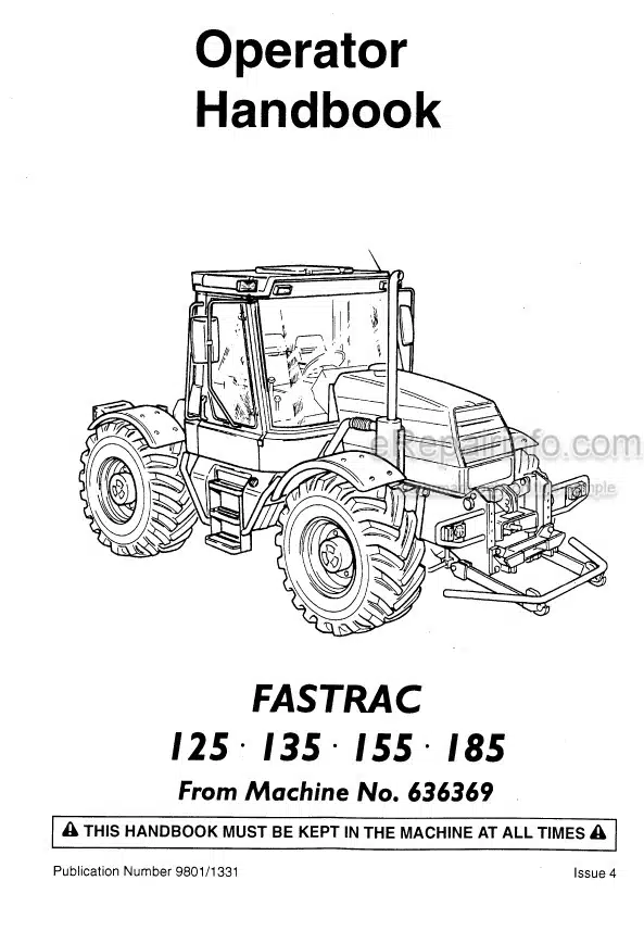 Photo 4 - JCB Fastrac 125 135 155 185 Operators Handbook Tractor 9801-1331