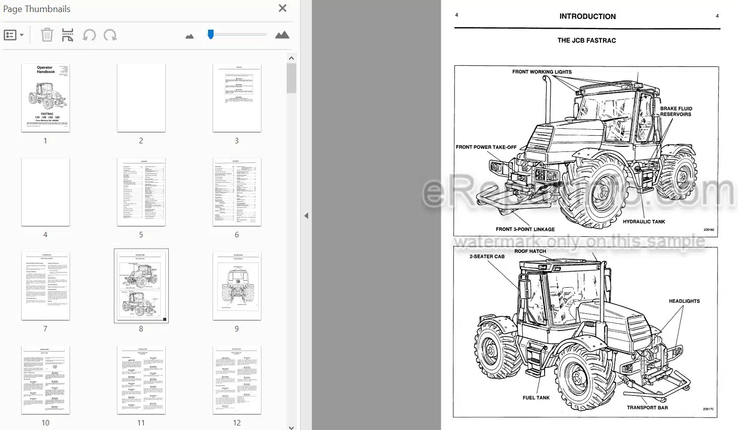 Photo 3 - JCB Fastrac 125 135 155 185 Operators Handbook Tractor 9801-1331