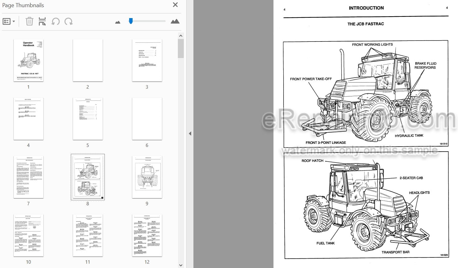 Photo 4 - JCB Fastrac 125 145T Operators Handbook Tractor 9801-1310