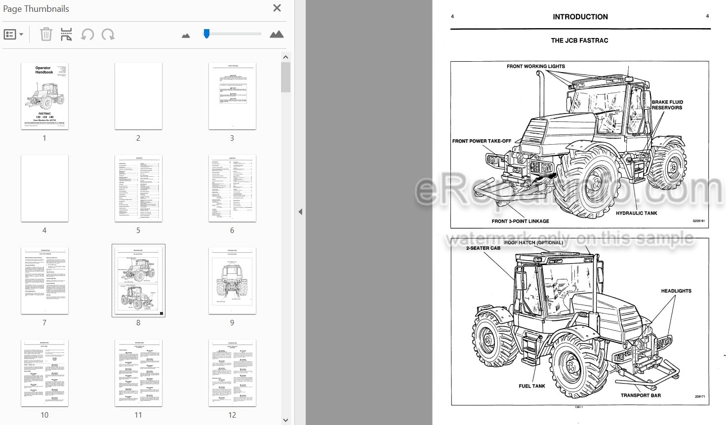 Photo 4 - JCB Fastrac 135 155 185 Operators Handbook Tractor 9801-1361