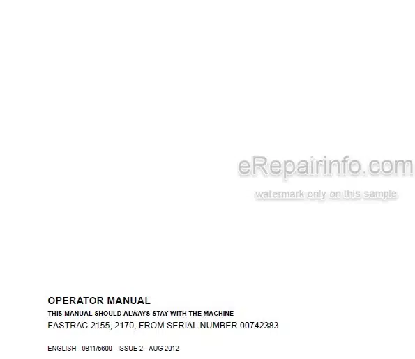 Photo 5 - JCB Fastrac 2155 2170 Operators Manual Tractor 9811-5600