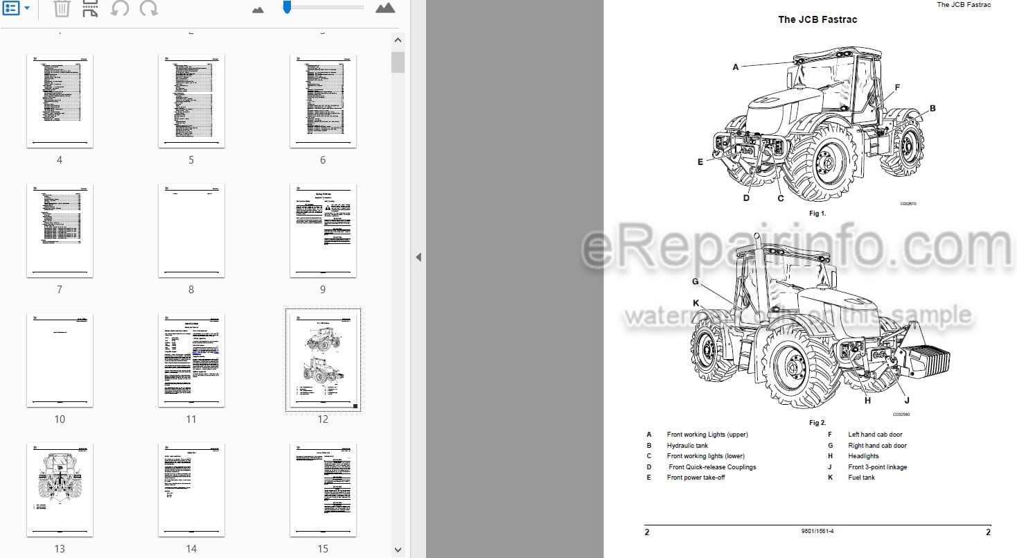 Photo 4 - JCB Fastrac 3170 3200 3230 Plus Operators Manual Tractor 9801-1561