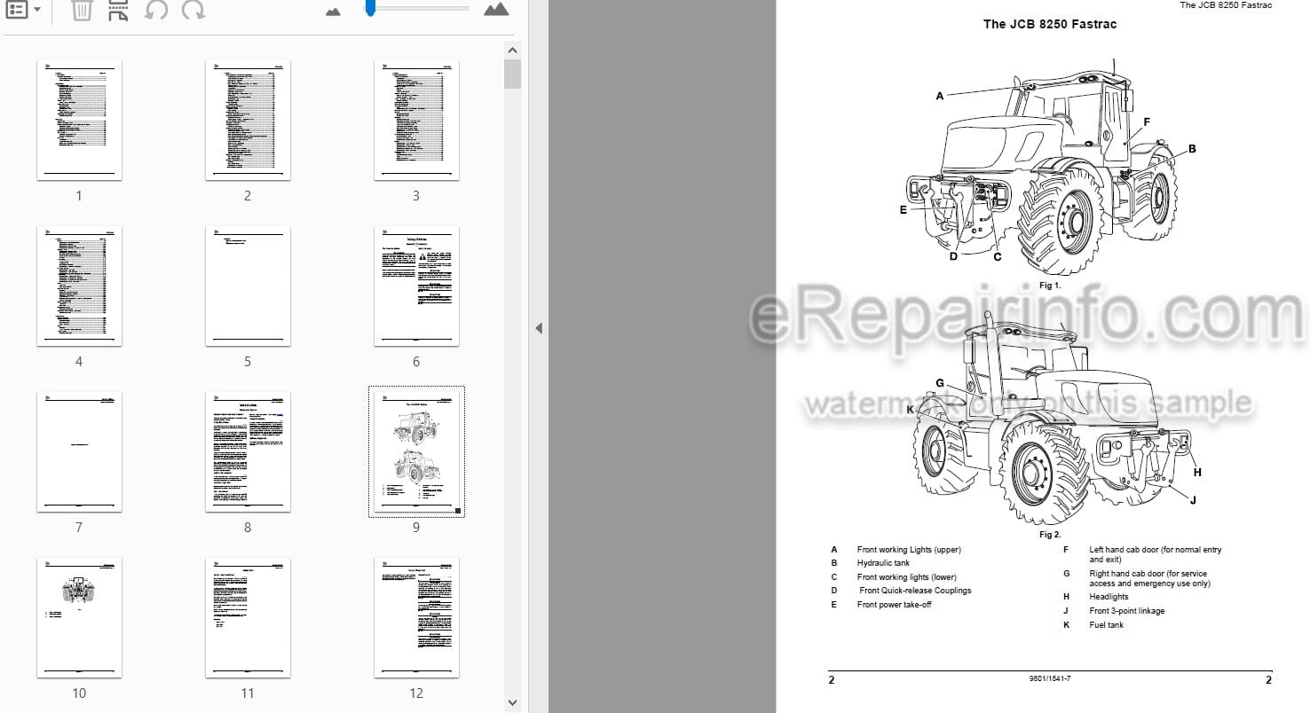 Photo 3 - JCB Fastrac 8250 Operators Manual Tractor 9801-1541-7