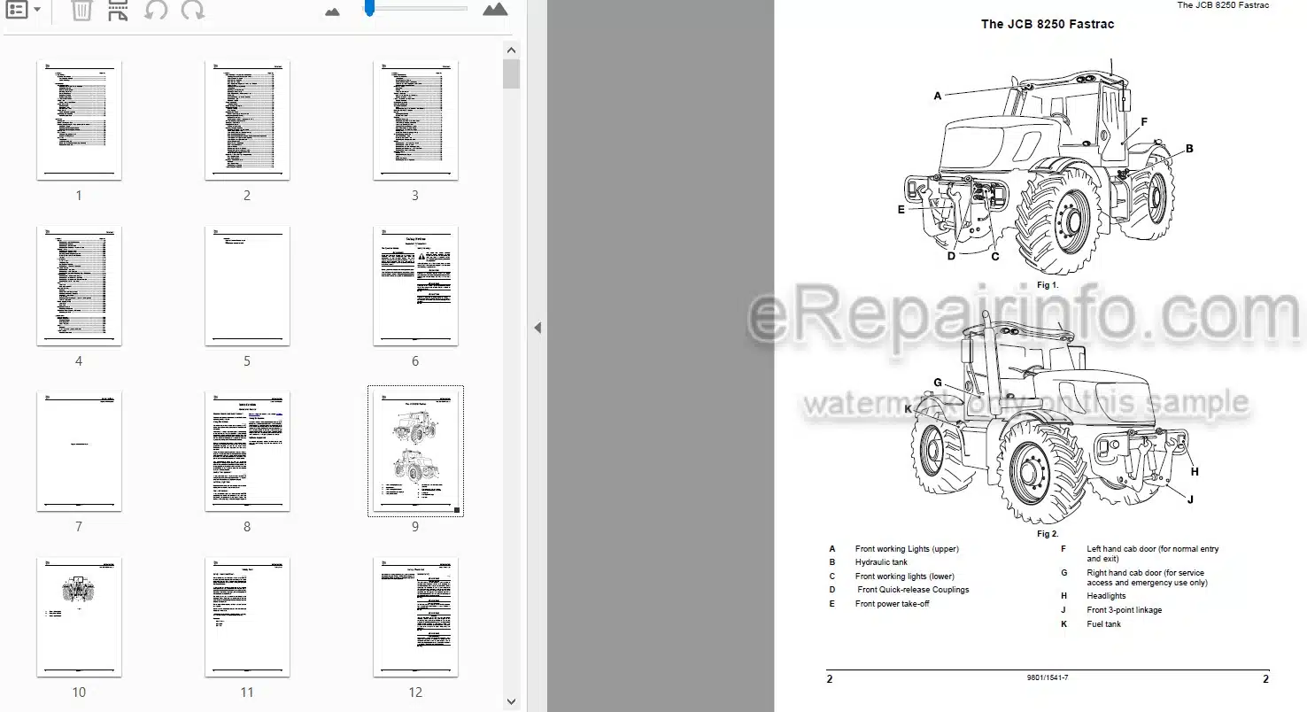 Photo 3 - JCB Fastrac 8250 Operators Manual Tractor 9801-1541-7