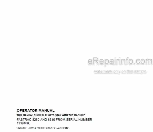 Photo 4 - JCB Fastrac 8280 8310 Operators Manual Tractor 9811-9750-02