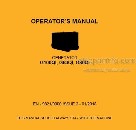 Photo 4 - JCB G100QI G63QI G80QI Operators Manual Generator 9821-9000